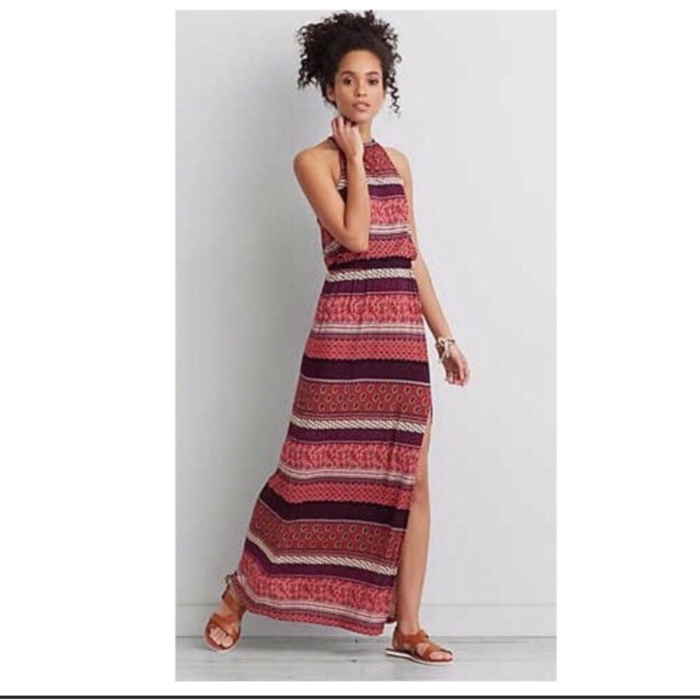 SOLD American Eagle XXS Soft & Sexy Pink Burgundy Floral Maxi Dress - Picture 1 of 14